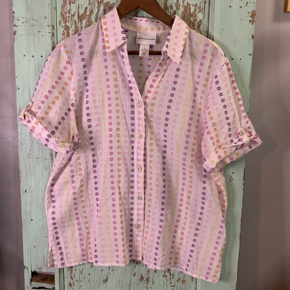 Women’s Alfred Dunner multi color polka dot button up blouse - Picture 1 of 5